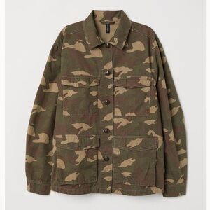 H&M Women’s Utility Jacket Button Camo Army Print - Size 6